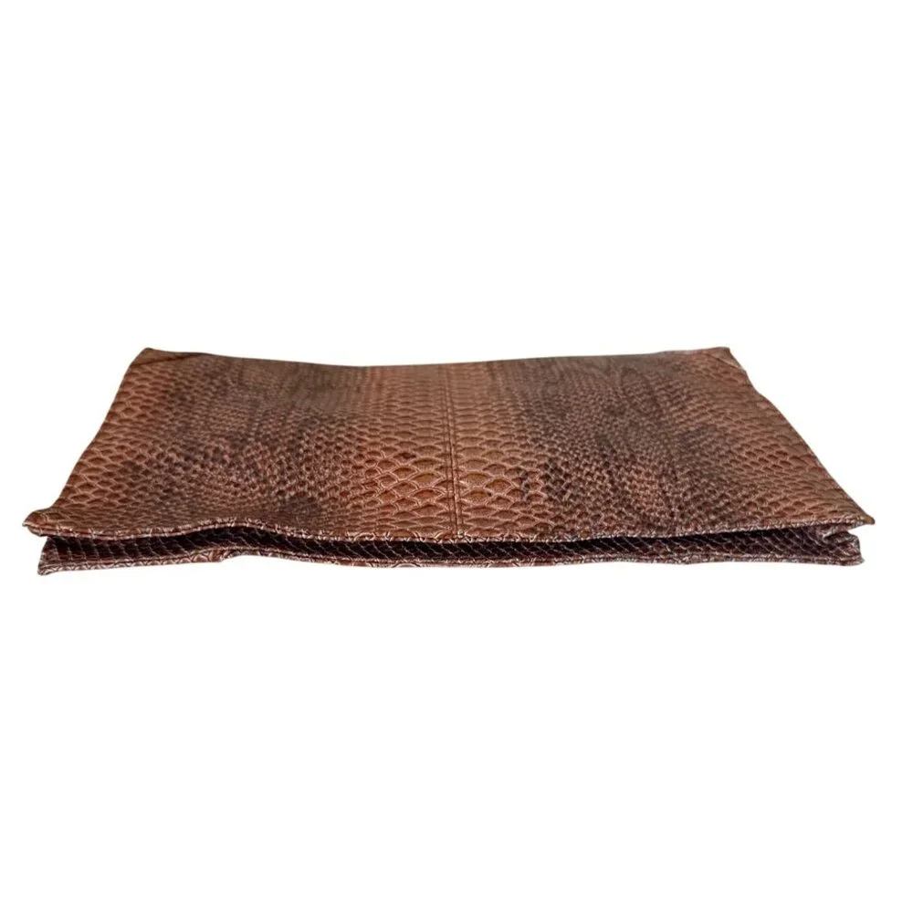 Vintage-Style Brown Faux Snakeskin Envelope Clutch Purse With‎ Magnetic Closure